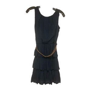 Paper Doll Belted Ruffled Dress Women's Size 3 Navy NWOT